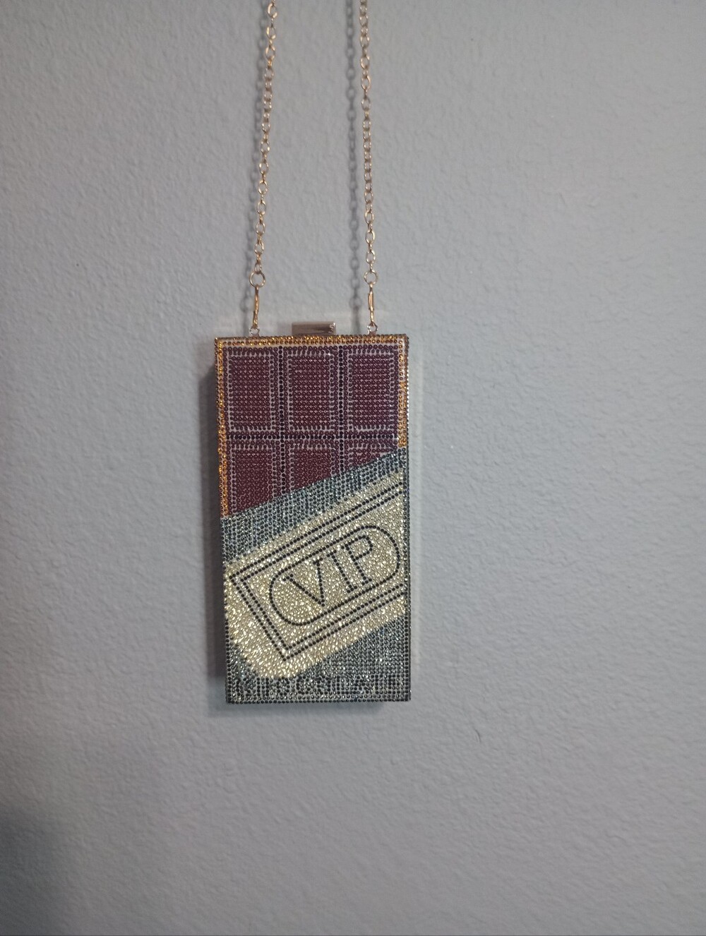 Sparkly Rhinestone Covered VIP Chocolate Bar Crossbody Bag - Picture 3 of 7